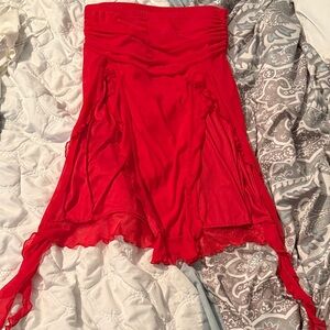 Red Strapless Flowy Skirt / Cover-Up